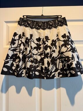 Black & White Floral Silk and Lace Skirt